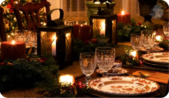 lampiony jako źródło światła na stole wigilinym